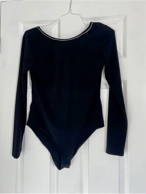 Black Thin Long Sleeve Open Back Stretchy Rhinestone Neck & Back Bodysuit